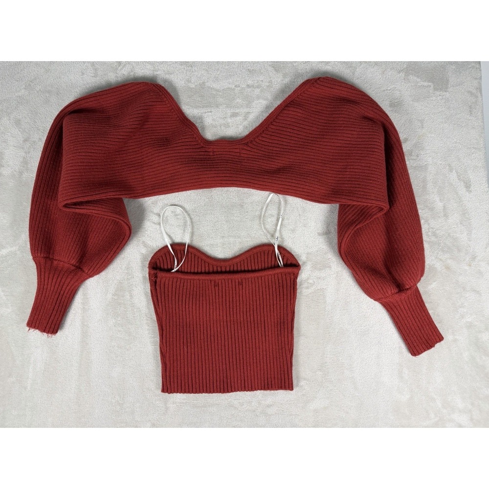 Lulus Red Two-Piece Ribbed‎ Knit Top Size Medium - Picture 6 of 12